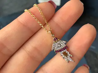 Apm monaco golden diamond-studded small rocket spaceship pendant necklace sweater chain