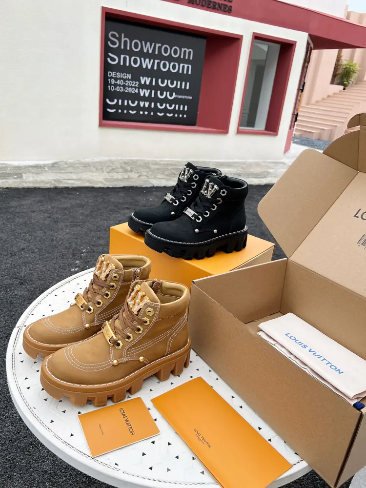 Louis Vuitton Autumn and Winter CHECKER Series Thick-soled Ankle Boots Martin Boots