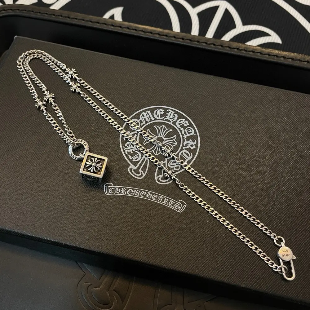 Chrome Hearts Classic Vintage Cross Sideways Necklace Dice Pendant