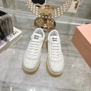 Miu Miu Miu thick-soled biscuit sole 24ss new spring and summer British style lace-up white