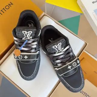 Louis Vuitton Trainer sneakers use grained cowhide leather to interpret the inspiration of