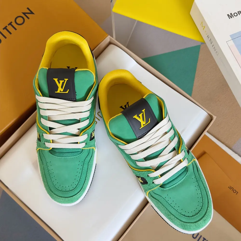 Louis Vuitton Trainer sneakers use grained cowhide leather to interpret the inspiration of