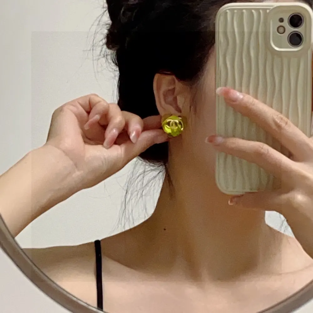 Chanel double C green heart Spring and summer new color earrings