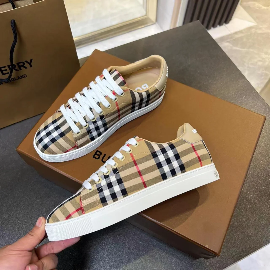 BURBERRY Retro plaid cotton sneakers