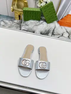 Gucci 2025 Spring/Summer new double G buckle round toe flat thick heel slippers