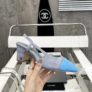 Chanel thick heel square toe color matching high heel sling back sandals for women
