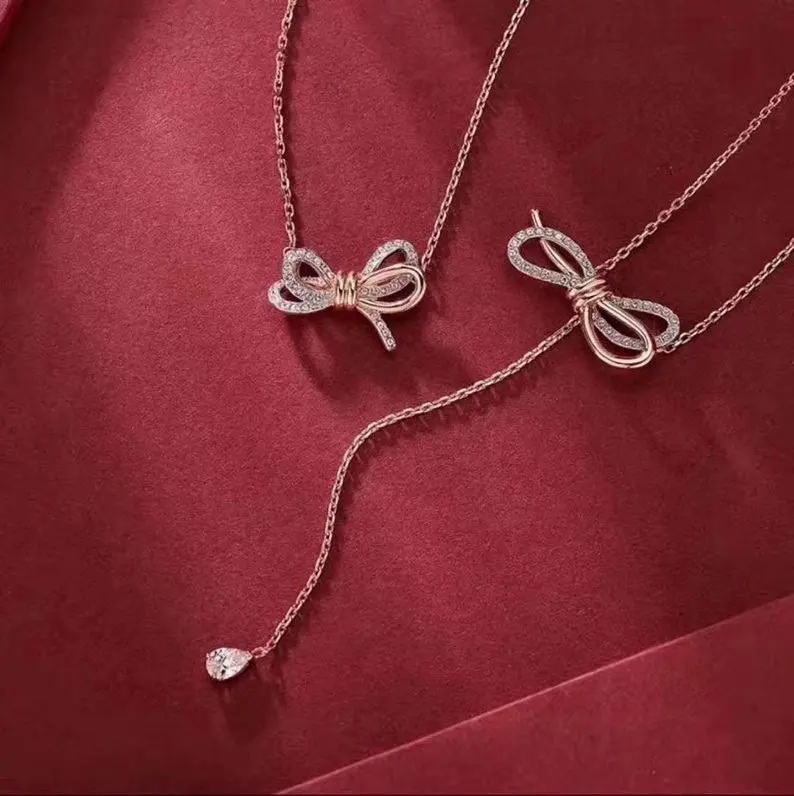 Swarovski Rose Gold Bow Necklace