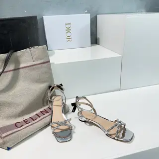Dior bowknot crystal diamond round heel sandals high heels