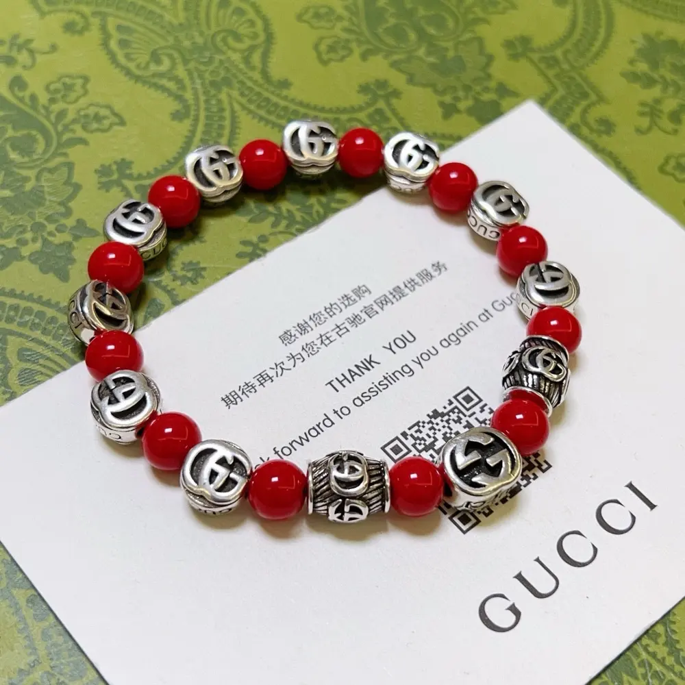 Gucci bracelet Luxury Gucci bracelet Red coral crystal bracelet Unisex latest full bead