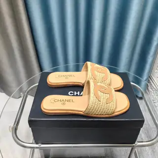 Chanel Double C Woven Mat Slippers