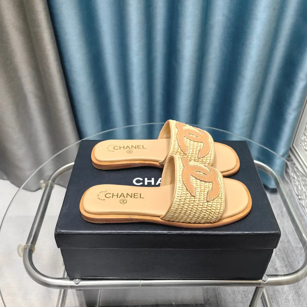 Chanel Double C Woven Mat Slippers