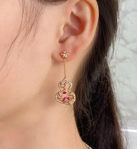 Qeelin Kirin Flower Vine Red Gourd Earrings