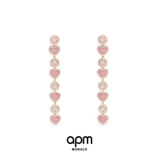 Apm monaco new pink mother-of-pearl multi-heart long tassel earrings