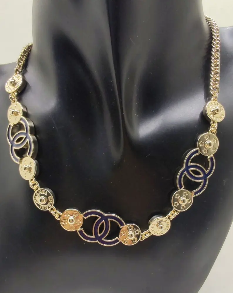 Chanel blue and black cc button necklace