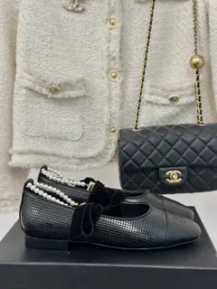 Chanel classic pearl chain anklet Mary Jane shoes