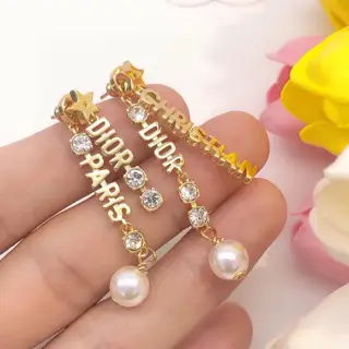 Dior original new product DIOR letter tassel pearl earrings high-end quality