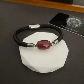 Chrome Hearts red tiger eye stone leather bracelet