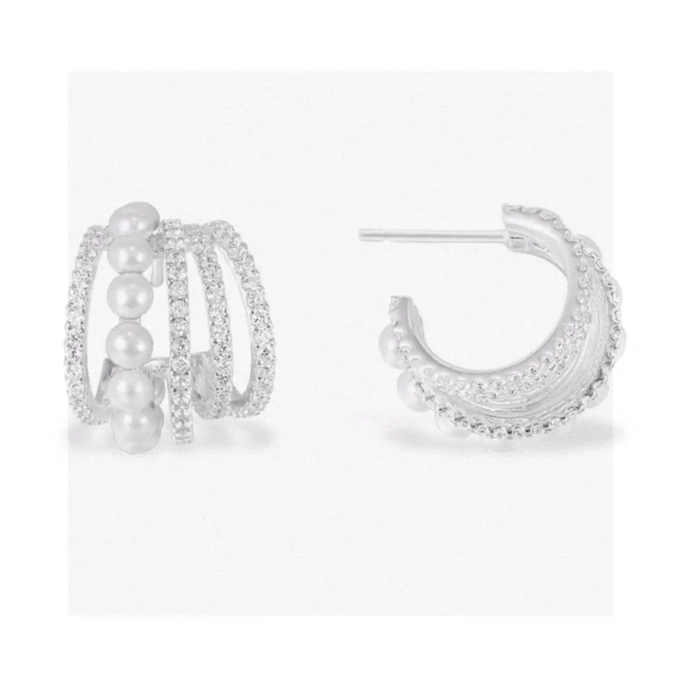 Apm monaco silver-white five-circle pearl earrings 925 sterling silver hand-inlaid with