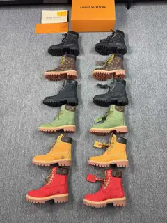 Louis Vuitton x Timberland co-branded model Monogram embossed yellow boots ankle boots