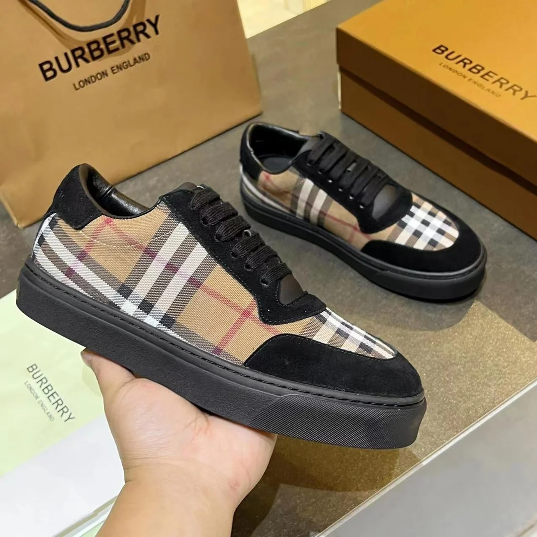 BURBERRY Retro plaid cotton sneakers