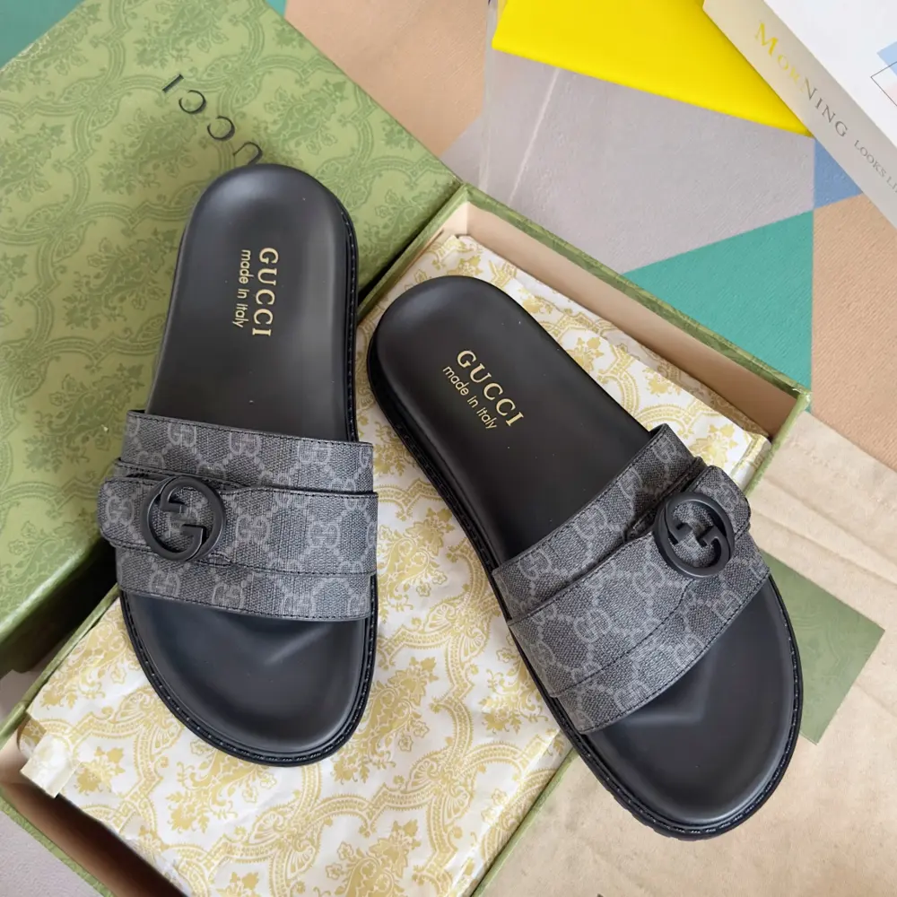 Gucci Double G Presbyopic Flip Flops Cross Sandals Thick Sole Slippers Beach Shoes