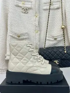 Chanel Double C Thick-soled Diamond-patterned Platform Motorcycle Boots