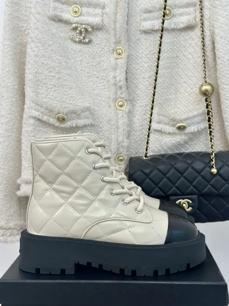 Chanel Double C Thick-soled Diamond-patterned Platform Motorcycle Boots
