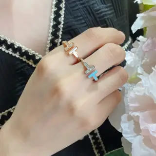 Tiffany hand-set diamond double T mother-of-pearl + diamond ring