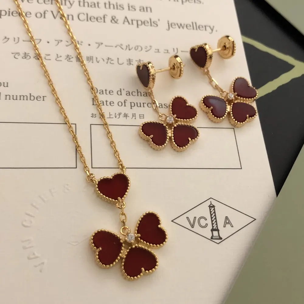 Van Cleef & Arpels Sweet series gold and red heart pendant tassel necklace