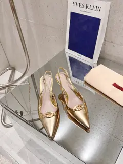 Valentino 2024SS Spring/Summer new VT metal V-buckle hollow pointed toe shoes