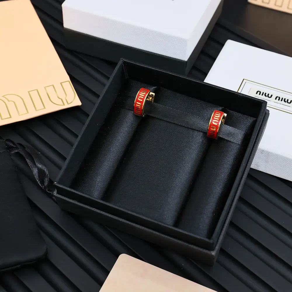 miumiu enamel letter hoop earrings