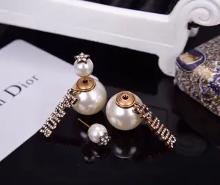 Dior large and small pearl letter inlaid earrings
