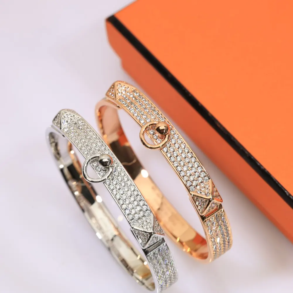Hermès H family full diamond belt buckle bracelet High-end custom goddesses love Hermès