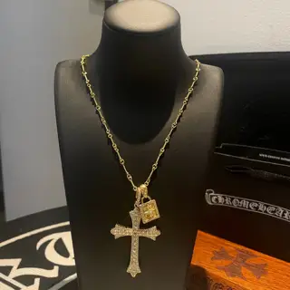 Chrome Hearts yellow gold diamond cross triple necklace