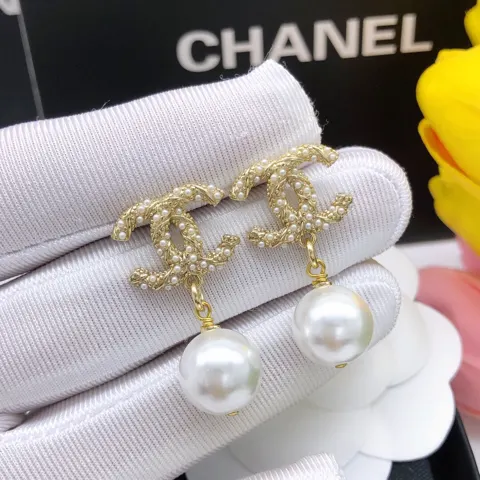 Chanel twisted rice bead earrings with pearls
