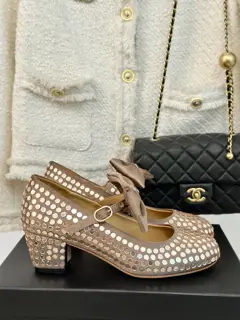 Chanel Bow Rhinestone Mary Jane Shoes