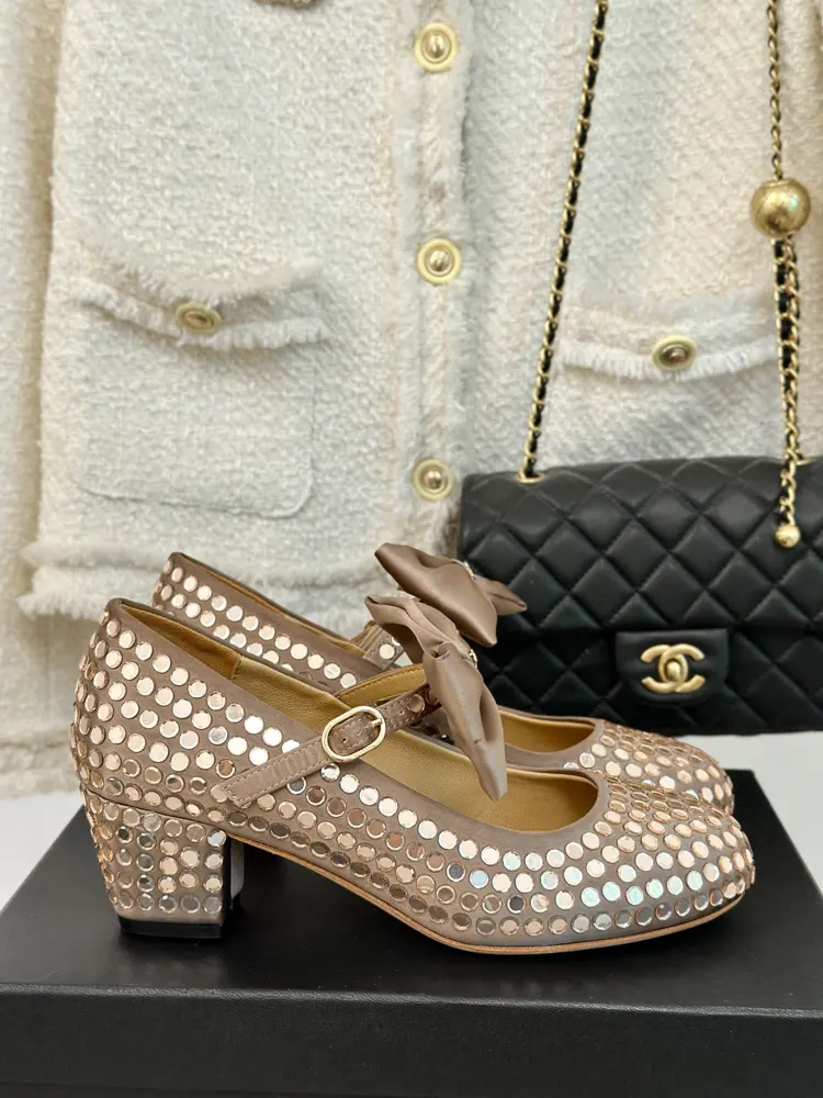 Chanel Bow Rhinestone Mary Jane Shoes