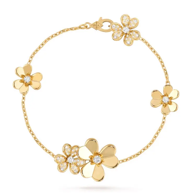 Van Cleef & Arpels Large Polished Diamond Double Flower Clover Bracelet
