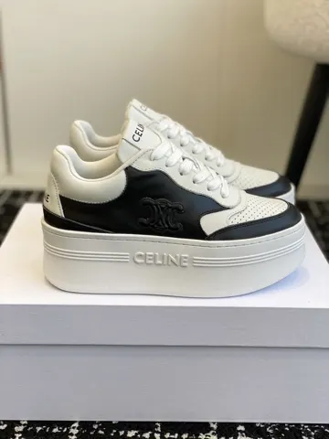 Celine thick-soled white shoes with CELINE logo embossed on the back and sides