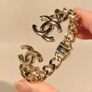 Chanel double C logo open spring bracelet