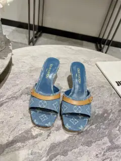 Louis Vuitton Spring and Summer Denim Kitten Heel Slippers