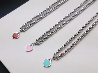 Tiffany bead necklace heart three-color enamel bead necklace
