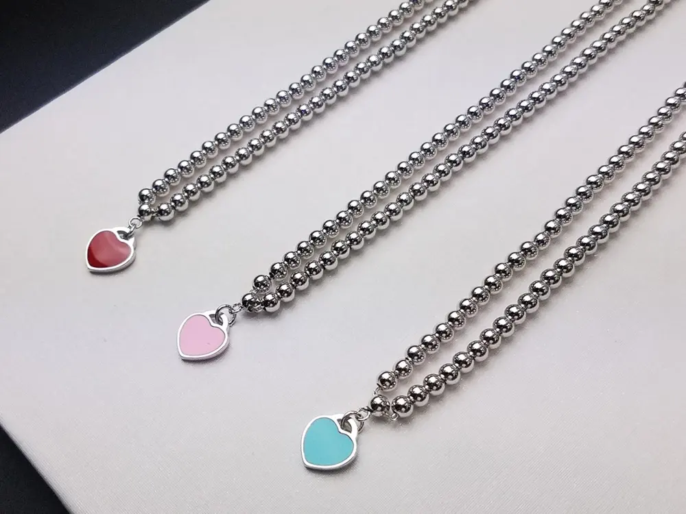 Tiffany bead necklace heart three-color enamel bead necklace