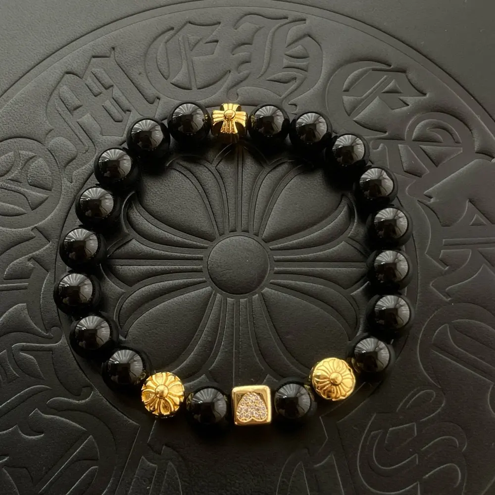 Chrome Hearts classic retro multi-element black agate gold bracelet