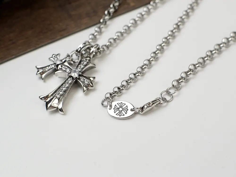 Chrome Hearts diamond double cross necklace