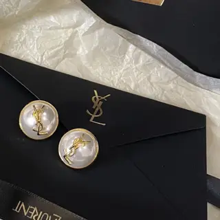 Yves Saint Laurent letter pearl stud earrings