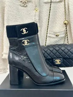 Chanel Double C Backpack Buckle Knitted Wool Ankle Boots