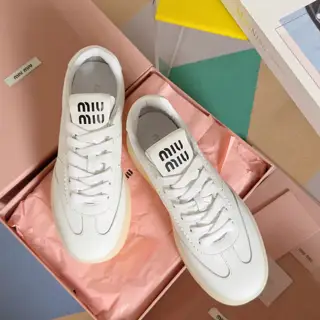 MIUMIU thick-soled lace-up biscuit shoes height-enhancing white shoes