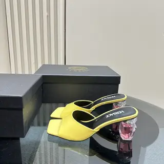 Versace Milan Fashion Show Transparent Perfume Crystal Chunky Heel High Heel Sandals