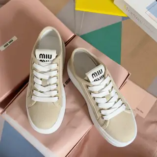 Miu Miu Miu latest model canvas thick sole biscuit shoes denim casual sports shoes